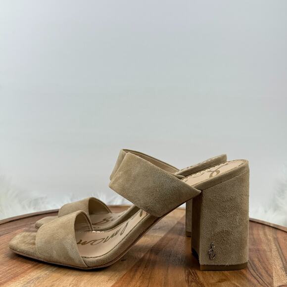 Sam Edelman Delaney Beige Suede Leather Women's US 8.5 Block Heel Mules - Picture 4 of 14